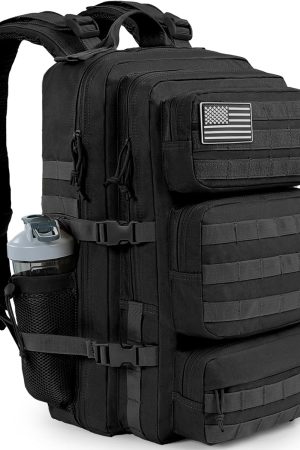 50L Military Tactical Backpack Large Day Backpack for Men  Army 3 Days Assault Pack Bug Out Bag Water Resistant and Heavy Duty Hiking Treeking Rucksack - Black