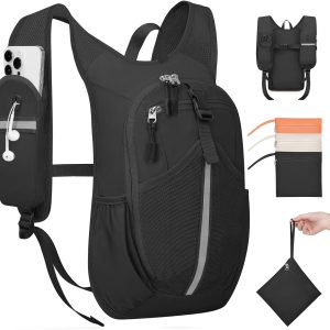 Small Hiking Backpack 10L - Lightweight Packable Foldable Backpack for Travel Camping Outdoor Commute, Compact Rucksack for Women Men(Black)