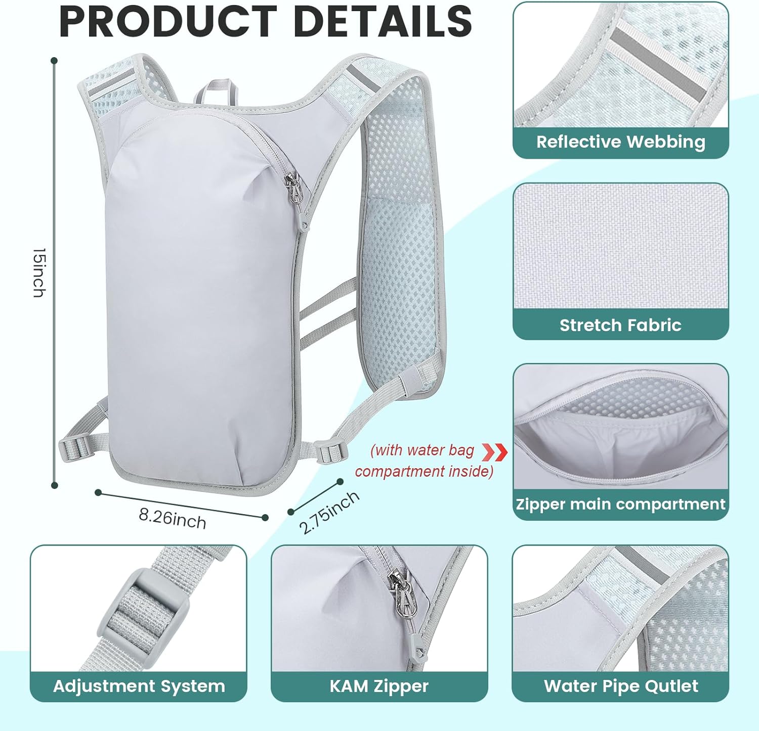 Small Hiking Backpack 10L - Lightweight Packable Foldable Backpack for Travel Camping Outdoor Commute, Compact Rucksack for Women Men(Grey) - Image 2