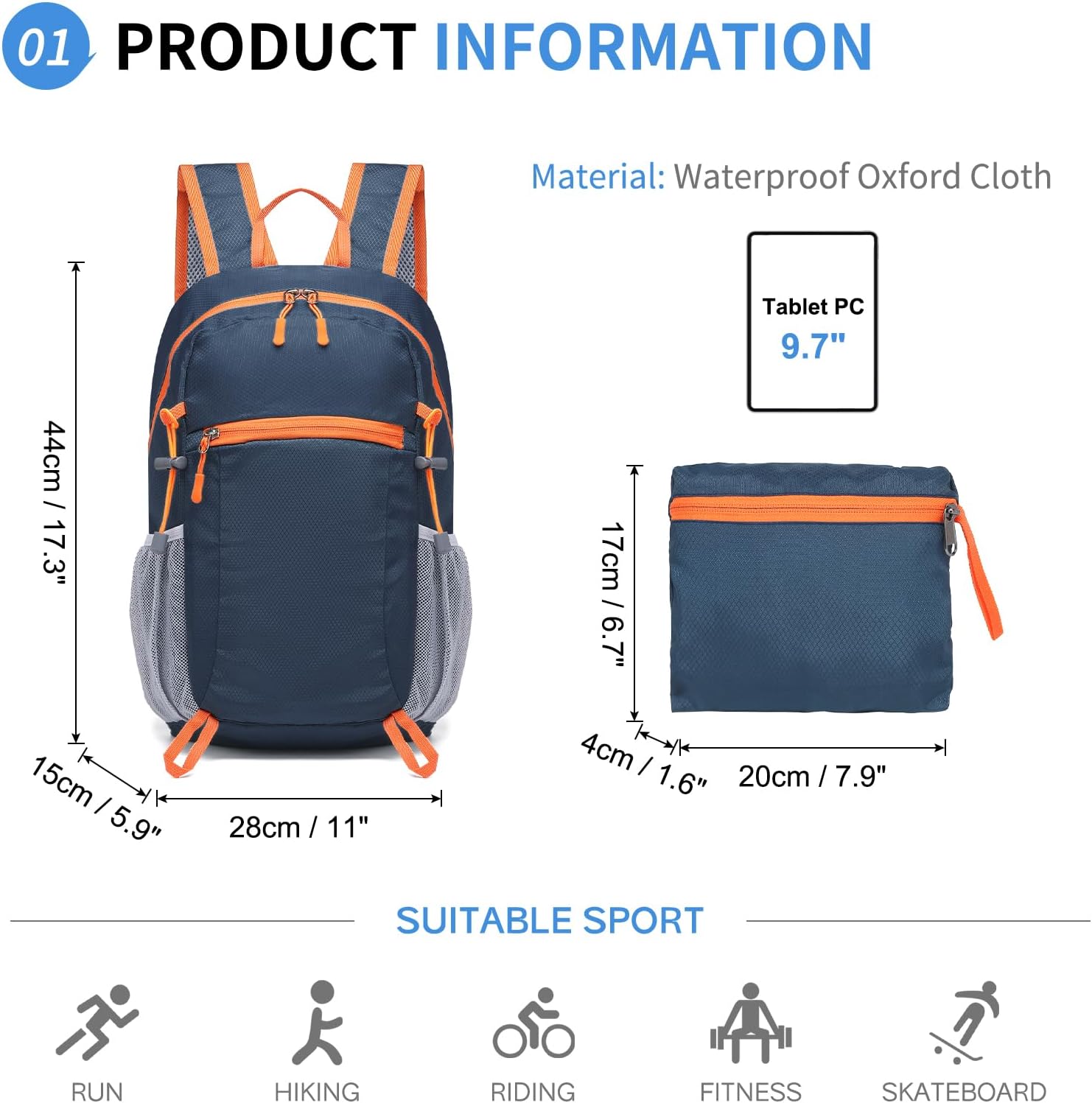 Hiking Daypack Packable, Camping Backpack Water Resistant Lightweight Polyester for Men Women Travel Outdoor - Image 2