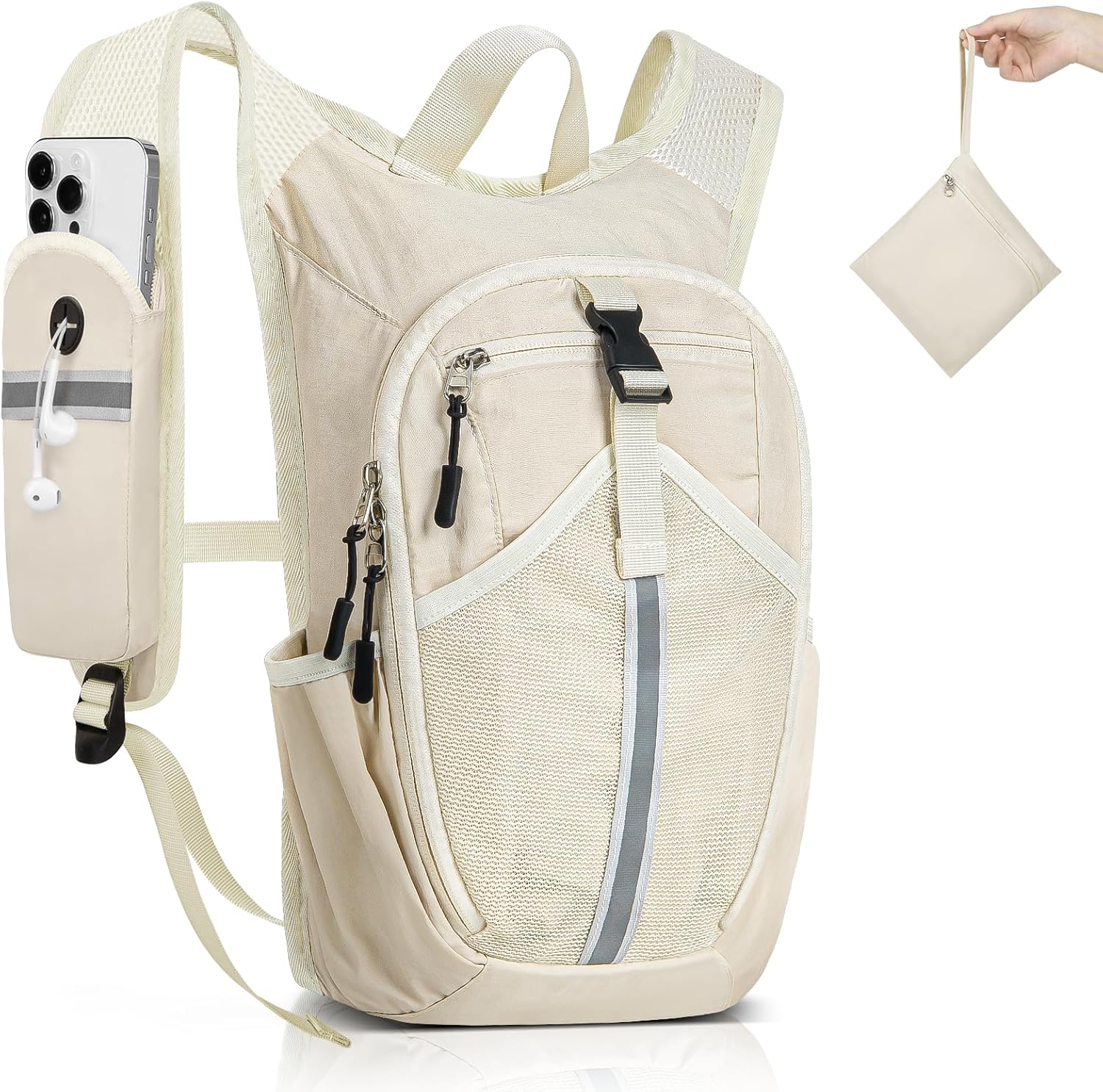 Small Hiking Backpack 10L- Lightweight Packable Foldable Backpack for Travel Camping Outdoor Commute, Compact Rucksack for Women Men(Beige)