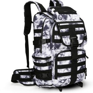 50L Military Tactical Backpack 3 Day Assault Pack  Daypack Hiking Backpack for Men and Women (Black white Tie-Dye)