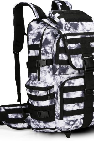 50L Military Tactical Backpack 3 Day Assault Pack  Daypack Hiking Backpack for Men and Women (Black white Tie-Dye)