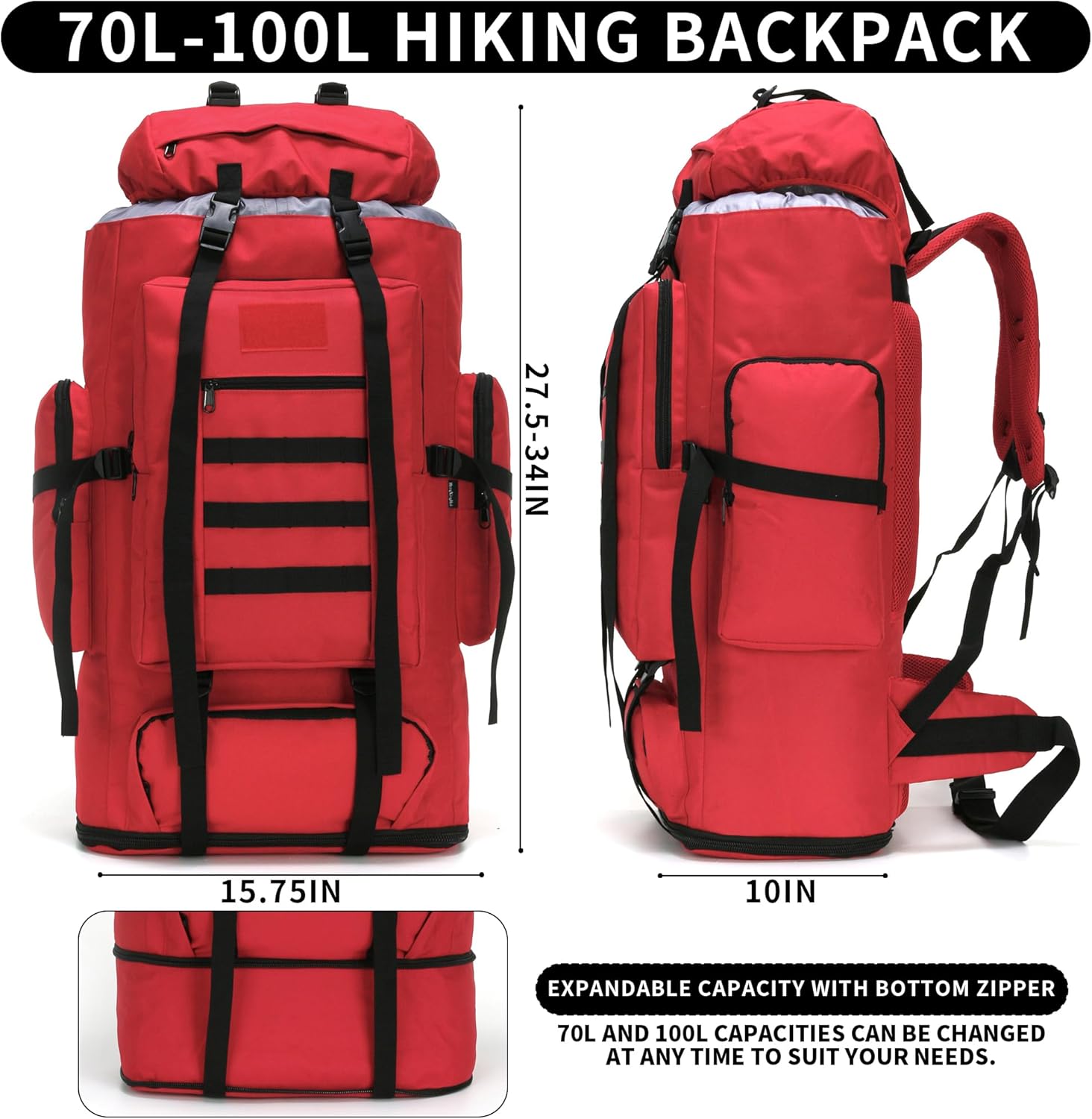 Hiking Backpack for Men 70L/100L Camping Backpack Military Rucksack 3 Days Assault Pack for Climbing | Camping Backpack, 3 Days Assault Pack, for Climbing - Image 2