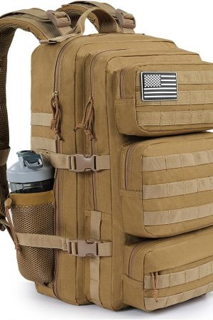 Military Tactical Backpack 50L Large Day Backpack for Men  Army 3 Days Assault Pack Bug Out Bag Water Resistant and Heavy Duty Hiking Treeking Rucksack - Brown