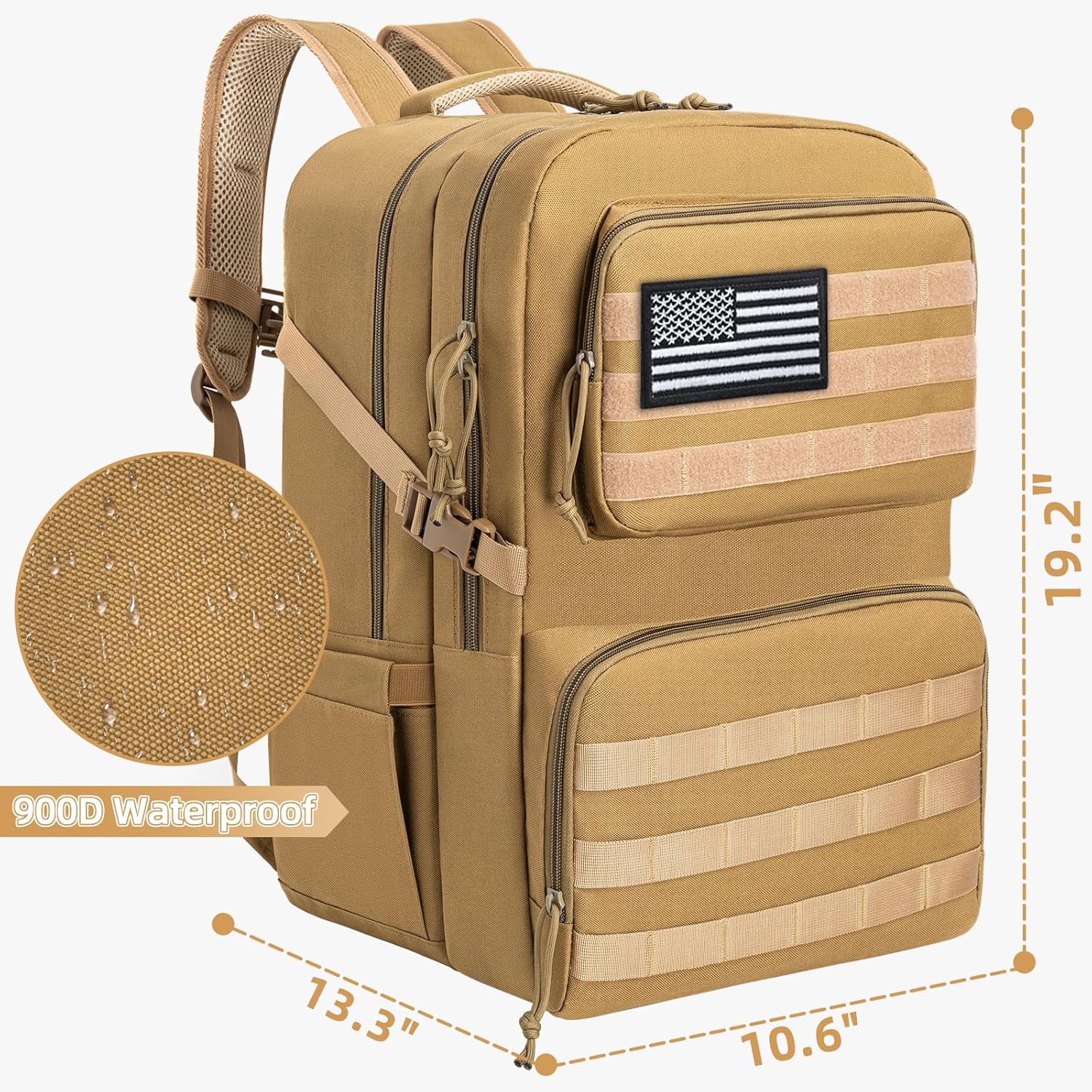 45L Tactical Backpack for Men, Water-resistant Military Assault Backpack Bag for Hunting Camping Travel (Khaki) - Image 2