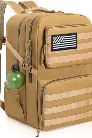 45L Tactical Backpack for Men, Water-resistant Military  Assault Backpack Bag for Hunting Camping Travel (Khaki)