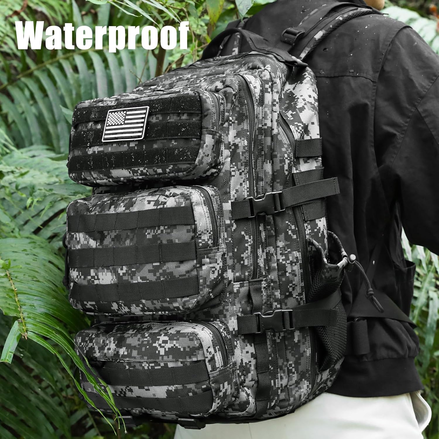 Military Tactical Backpack 50L Large Day Backpack for Men Army 3 Days Assault Pack Bug Out Bag Water Resistant and Heavy Duty Hiking Treeking Rucksack - Black Digital Camo - Image 2